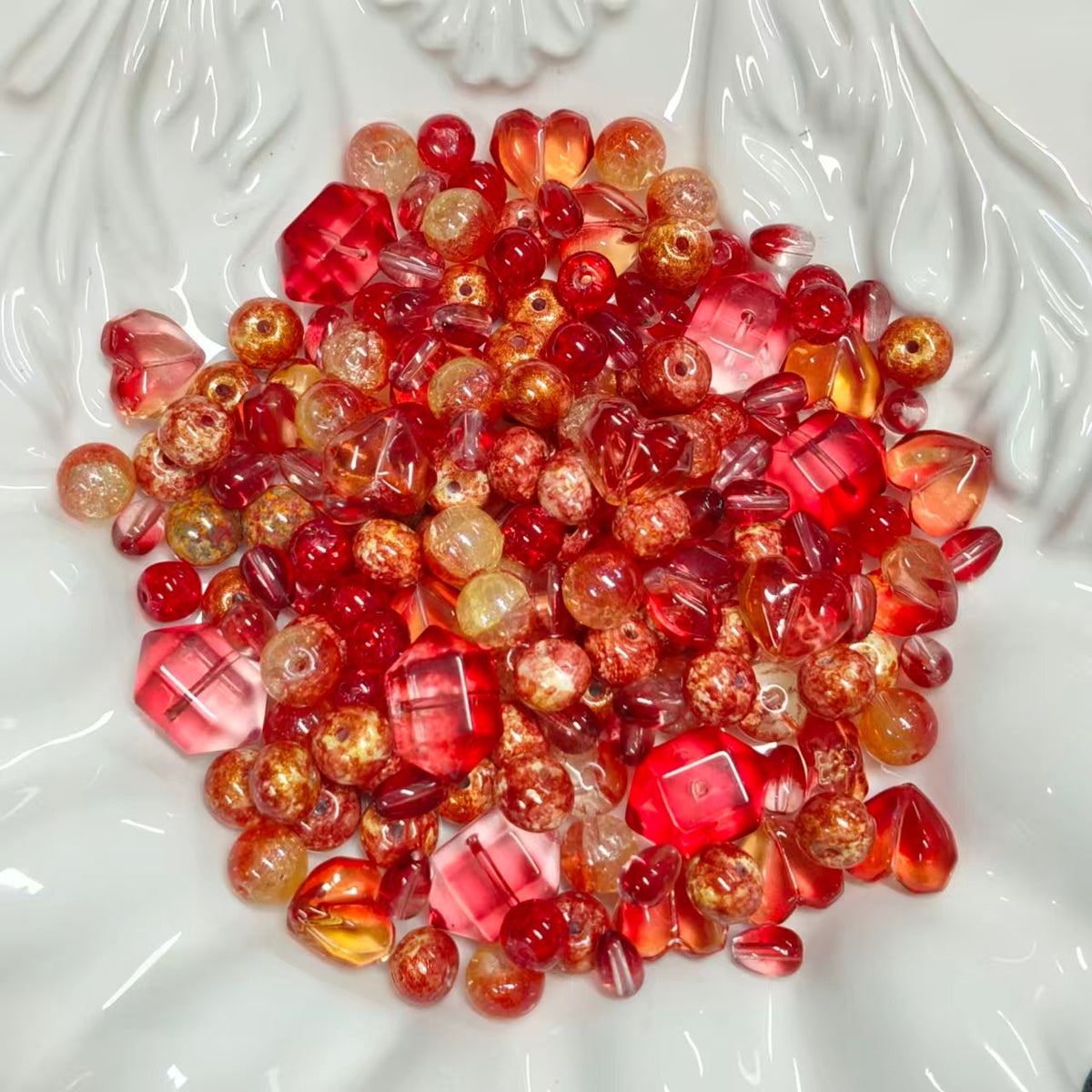 ❤【NEW】Fire Valor Grande|Red‑Gold Large Mixed Glass Beads For DIY Bracelet