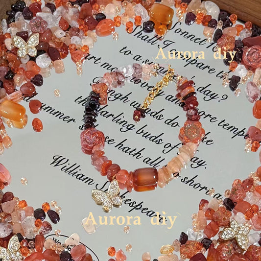 ✨【NEW】Ember Bloom|Natural Crystal Chips Mixed Bead Set with Czech Beads, Faceted Glass Beads & Alloy Charms for DIY Jewelry Making