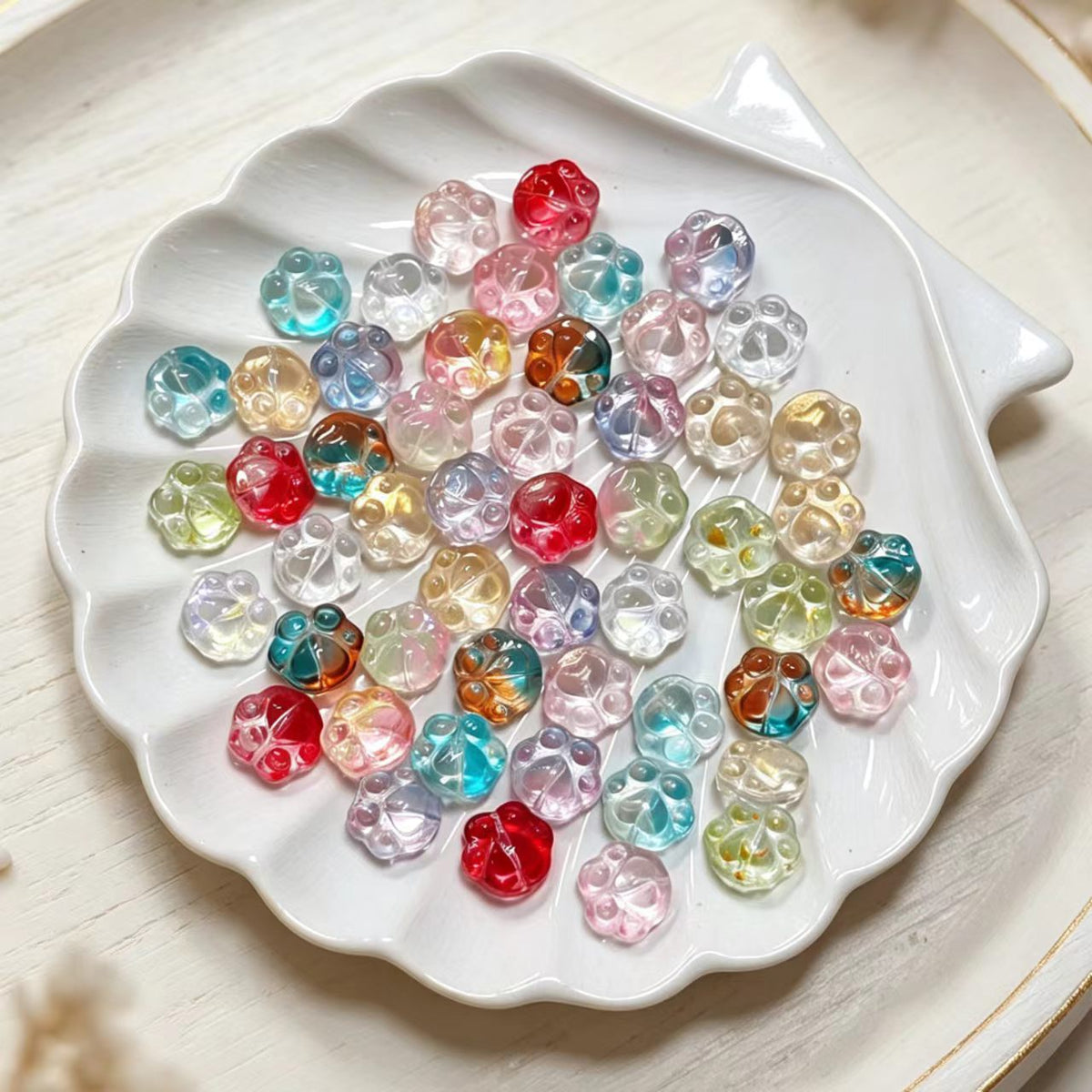 ✨【NEW】Candy Paw|Mixed Color Clear Paw Shaped Glass Beads for DIY Jewelry Making