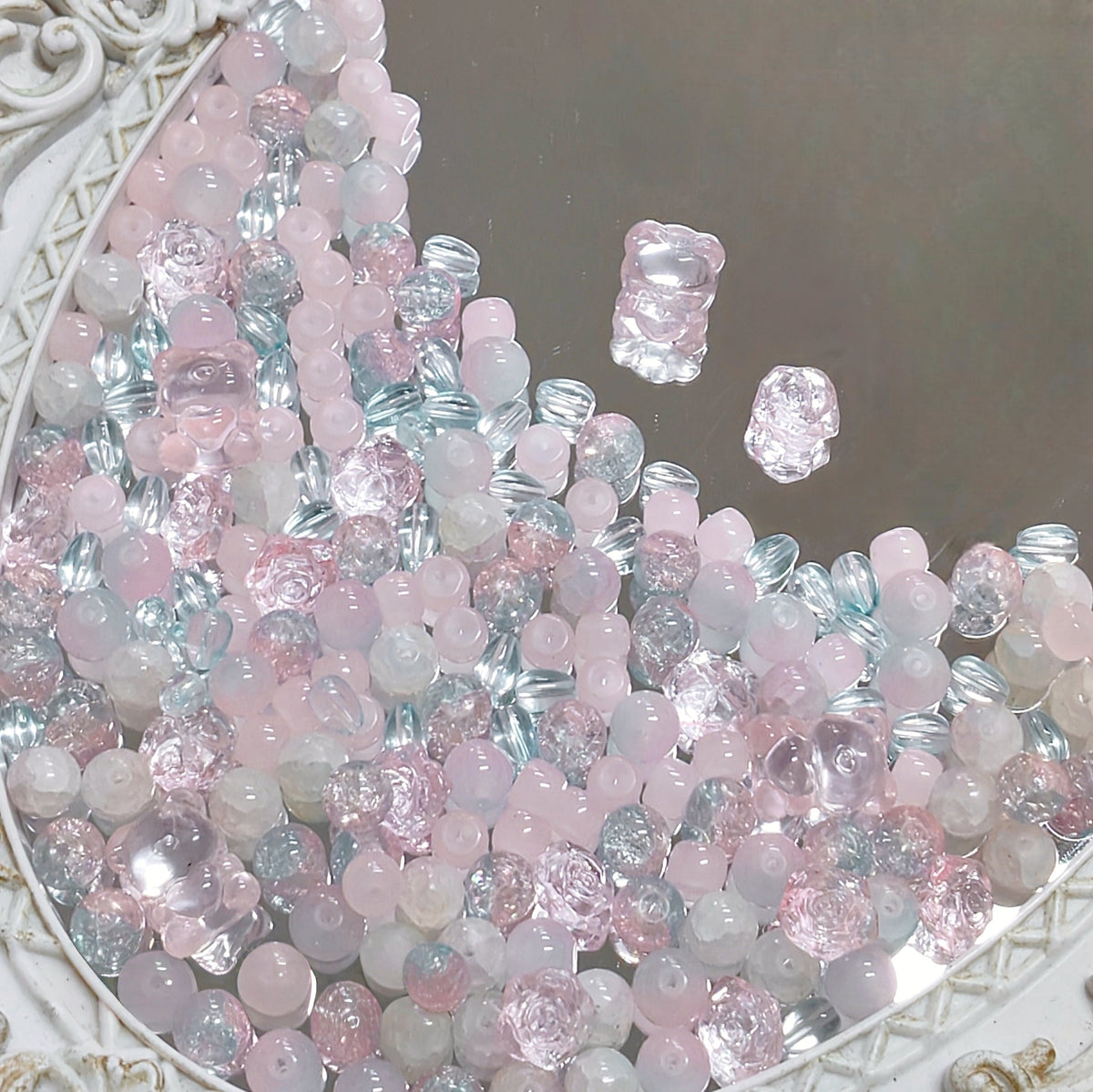 ✨【NEW】Bubble Bloom|Pastel Pink Blue Mixed Glass Beads for DIY Jewelry Making