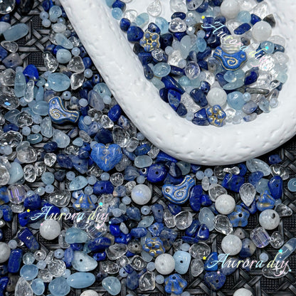 ✨【NEW】Blue Tide Bloom[2]｜Blue‑toned loose beads with crystal chip stones, czech glass & faceted glass for DIY bracelet making