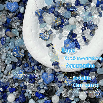 ✨【NEW】Blue Tide Bloom[2]｜Blue‑toned loose beads with crystal chip stones, czech glass & faceted glass for DIY bracelet making