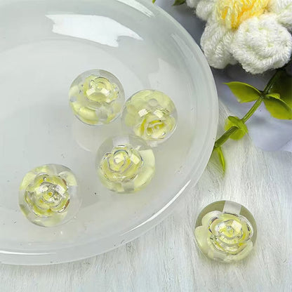 ✨[NEW]16mm Rose Embedded Resin Beads | Straight‑Hole Transparent Floral Round Beads