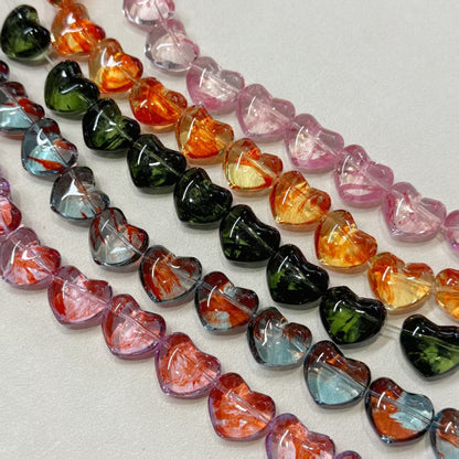 ✨【NEW】Puffy Heart | Brush‑Streaked Horizontal Hole Heart Glass Beads For DIY Bracelet