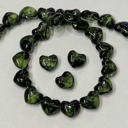✨【NEW】Puffy Heart | Brush‑Streaked Horizontal Hole Heart Glass Beads For DIY Bracelet