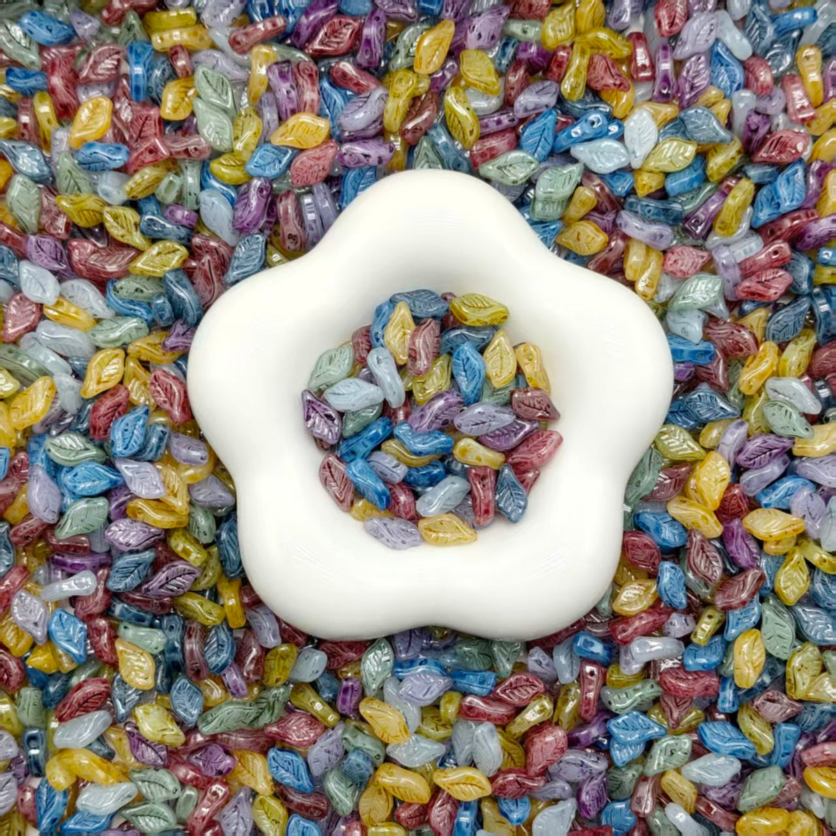 ✨【NEW】Jade Laurel | Imitation‑Jade Carved Leaf Glass Beads For DIY Bracelet