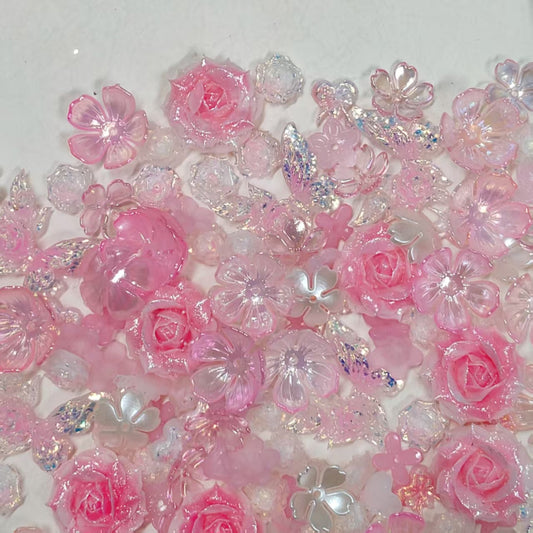 ✨【NEW|B1G1】Rose Whisper | Resin & Acrylic Mixed Flower Set, Assorted Un‑Drilled Floral Charms for DIY Jewelry Making