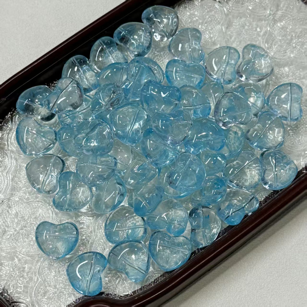 ✨【NEW】Puffy Heart | Brush‑Streaked Horizontal Hole Heart Glass Beads For DIY Bracelet