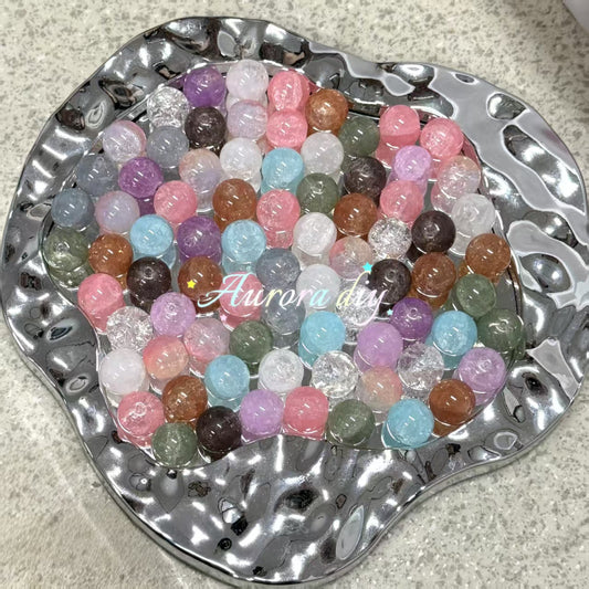 ✨【NEW】16mm Crackle Glass Beads, Ice Transparent Round Loose Beads for Jewelry DIY Making