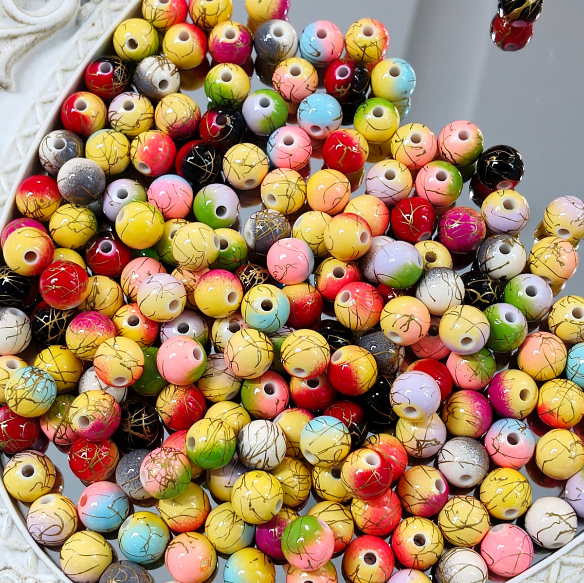 ✨【NEW】Golden Line Vein | Vibrant Mixed Acrylic Round Beads for DIY Jewelry Making