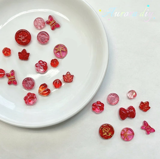 ✨【NEW】Mixed Shapes Gradient Glass Beads Mix, Iridescent Transparent Glass Charms for Handmade Jewelry DIY Bracelet Earring Craft Supplies